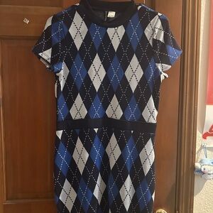 Chic Argyle Pattern Dress - Blue and Black